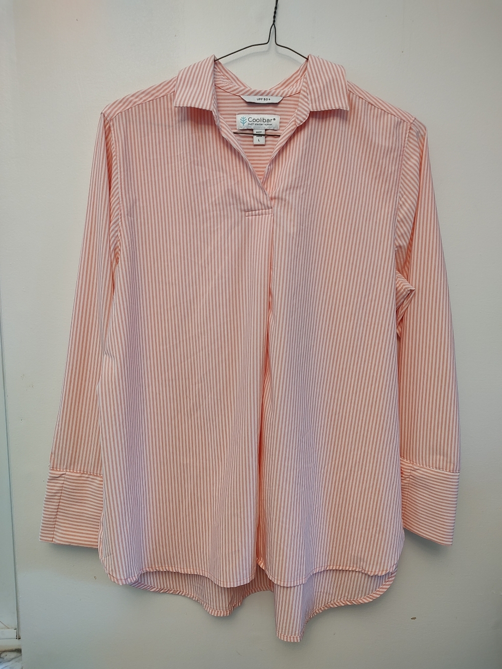 Coolibar UPF 50+ Striped Collared Shirt Womens Large Orange